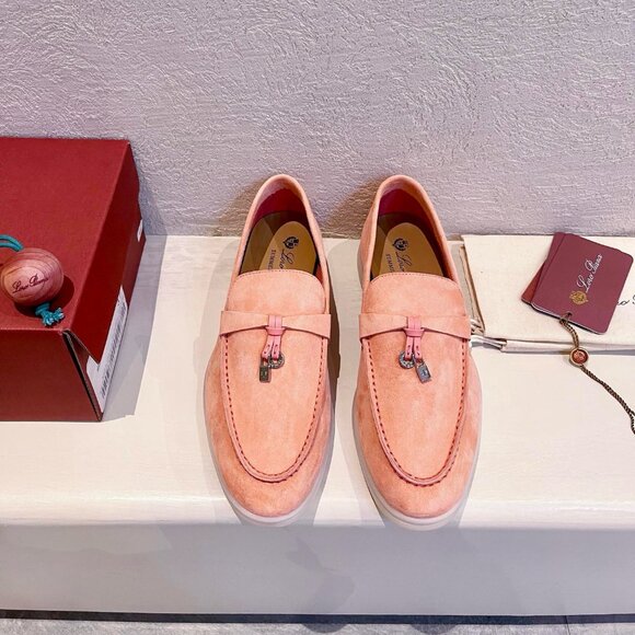 Loro Piana Women’s Pink Suede Loafers - Picture 1 of 6